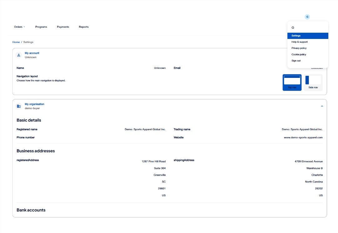 Settings page showing the navigation style options